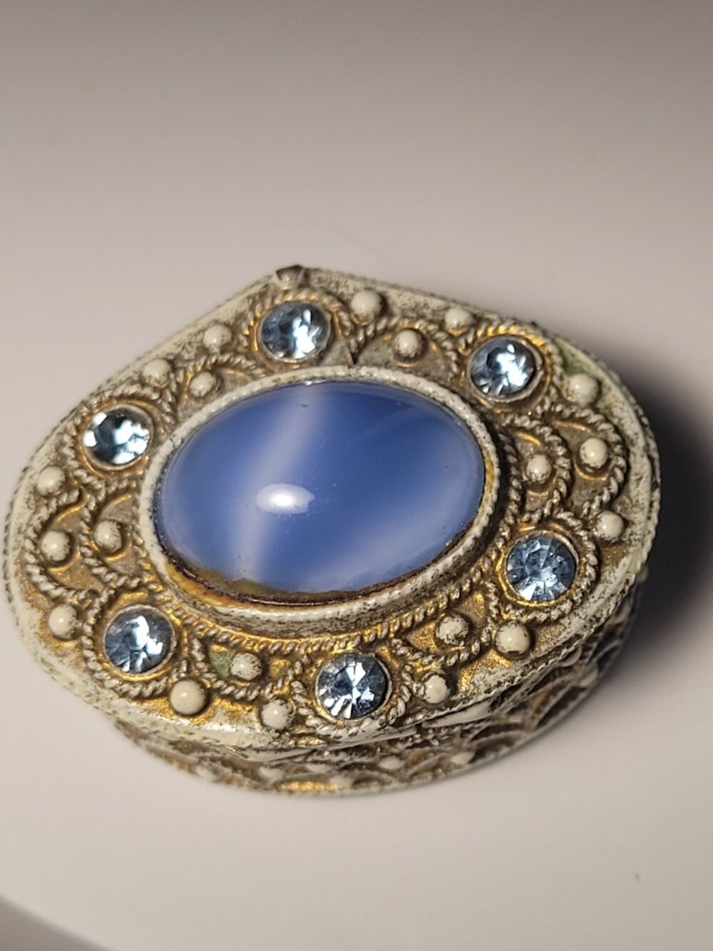 Trinket Ring Box Blue Embelishments made by Florenza Vintage - Picture 3 of 16